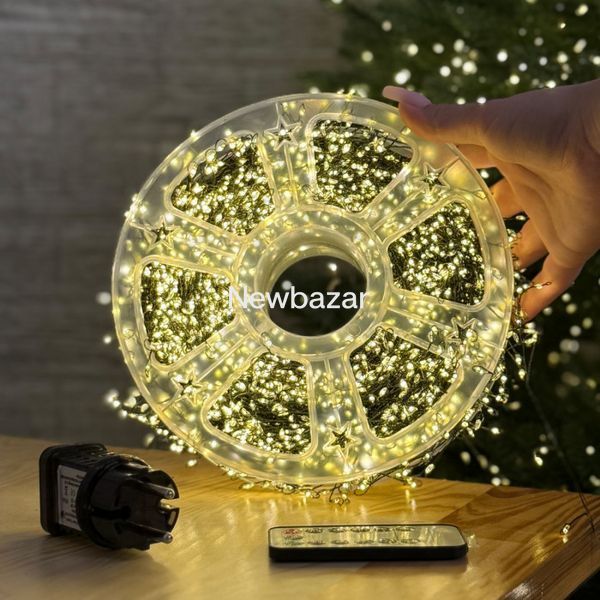 30м 900LED (теплий білий) Мішура зелений провід 220В пульт ДК 8 режимів  G-LINE-30M900- WW-1   30M900- WW-1 фото