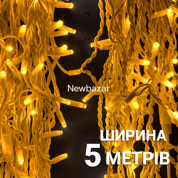 Вулична БАХРОМА 100 LED 5м * 0,6м, білий дріт. каучук 3.3мм, білий теплий 1449-07  фото